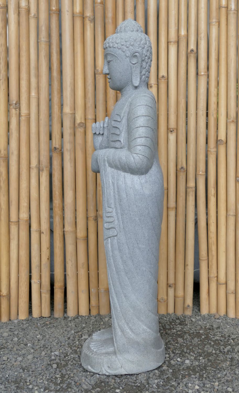  Product image 6 of the product “Standing Buddha made of Riverstone in Dharmachakra position - gesture of wheel of the teaching of Dharma. About 122cm height ”
